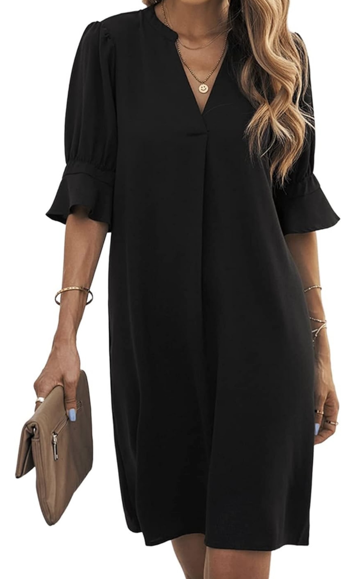 IMG_6617 V-neck Puff Sleeve Black Dress