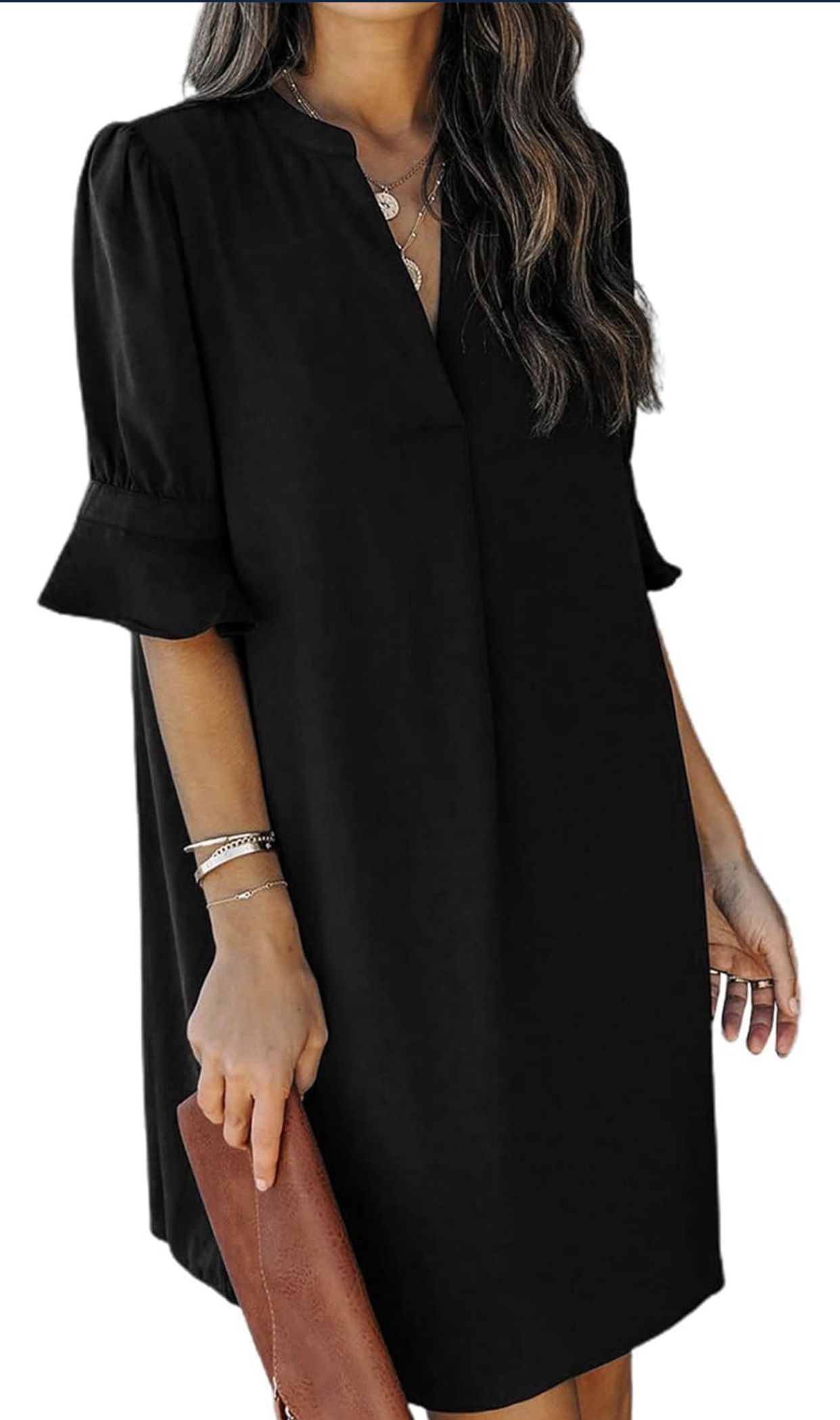 IMG_6618 V-neck Puff Sleeve Black Dress