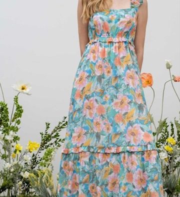 Water Color Ruffle Hem Summer Dress
