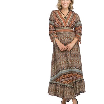 Beautiful Rust color printed empire waist maxi dress
