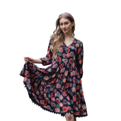 Abstract printed dress with pockets Comes with sleeves