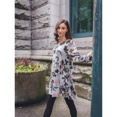 Floral sweater dress- large- pink