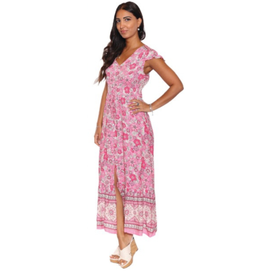 Printed floral dress with short cap sleeve