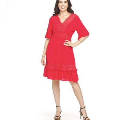 Cotton crinkled lace detail dress
