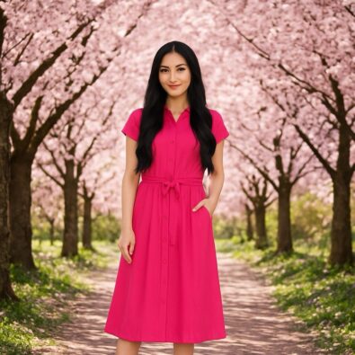 Magenta -Collared Button up Dress