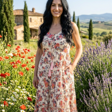 Tiered Printed Dress with Front Ties