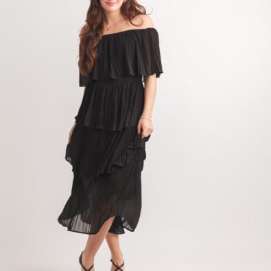 Pleated Off Shoulder Layered Dress