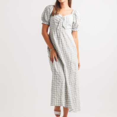 Canada Sage Gihgham Puff sleeve dress