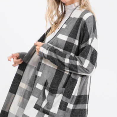 Open Front knit Plaid Cardigen