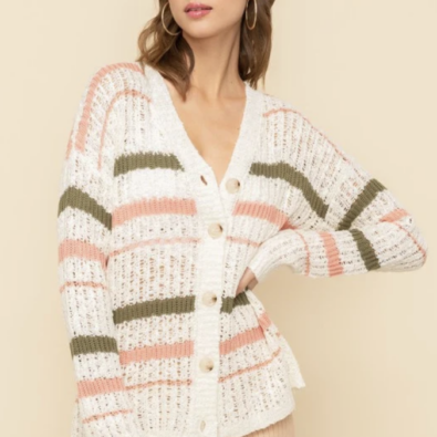 Button Up Striped Cardigan